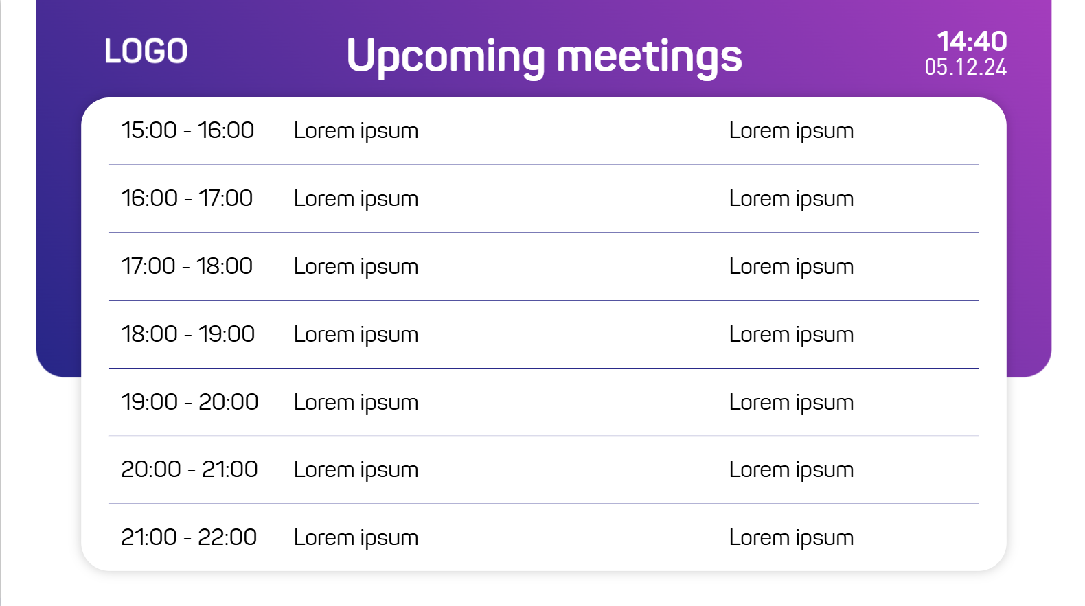 DST Connect template upcoming meetings