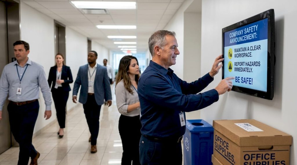 Facilities manager updates digital hallway signage