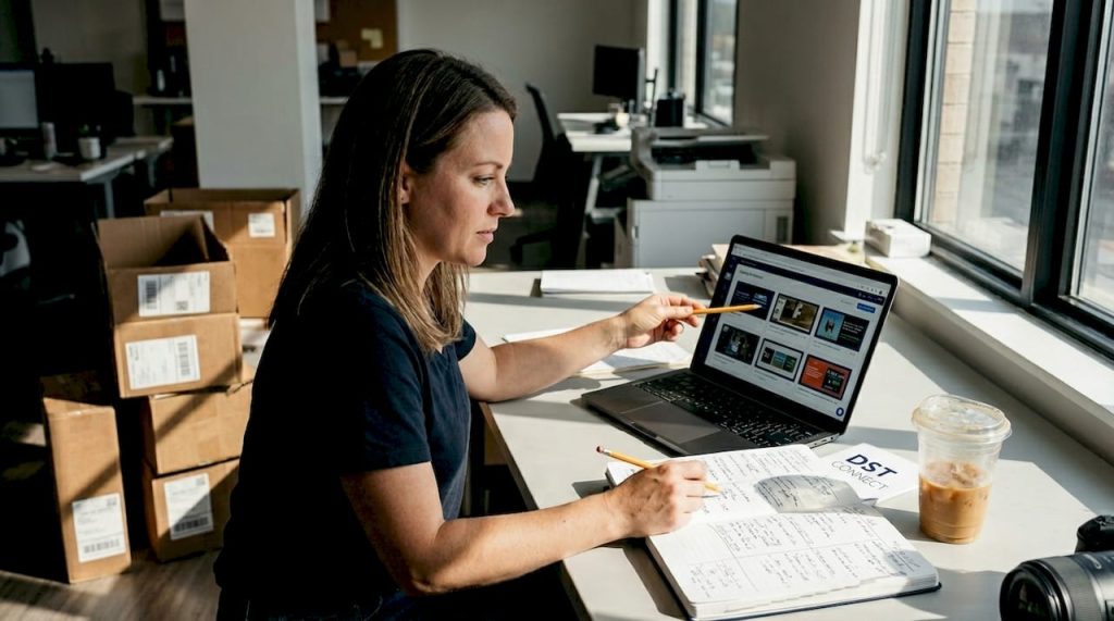 Manager reviewing digital retail screen dashboard