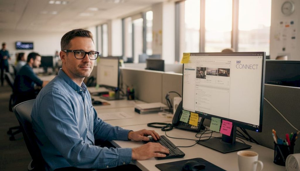 IT manager updating digital signage schedules