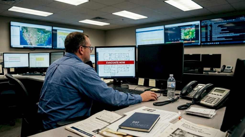 Safety manager triggers digital alert system