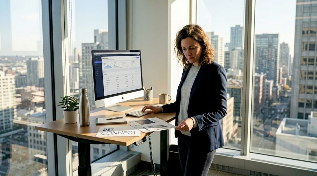 Professional updating cloud dashboard in office