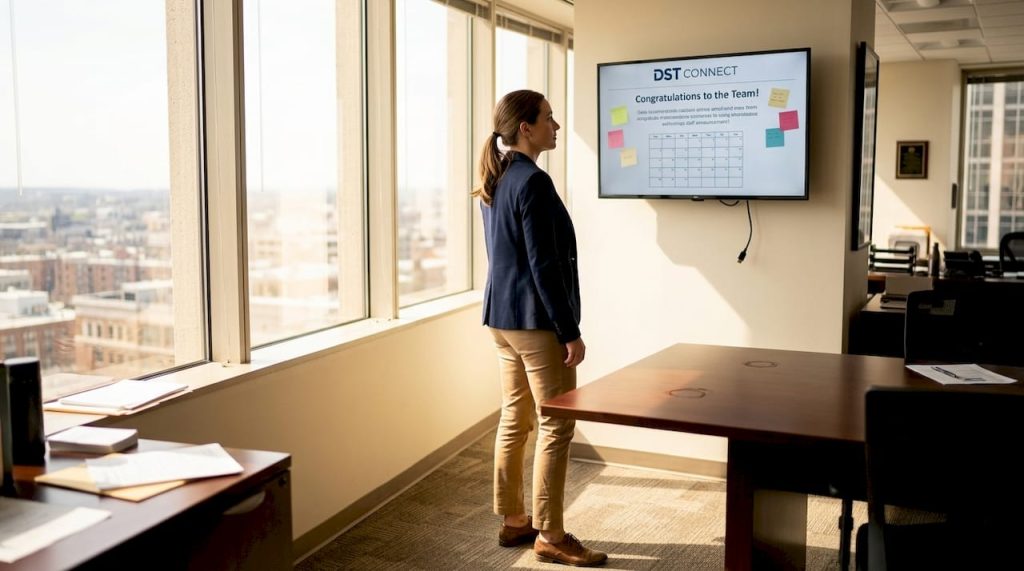 Employee reading internal communication display
