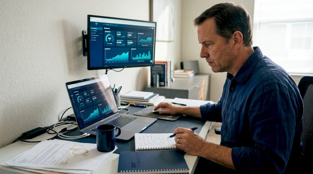 Man viewing dashboard in home office