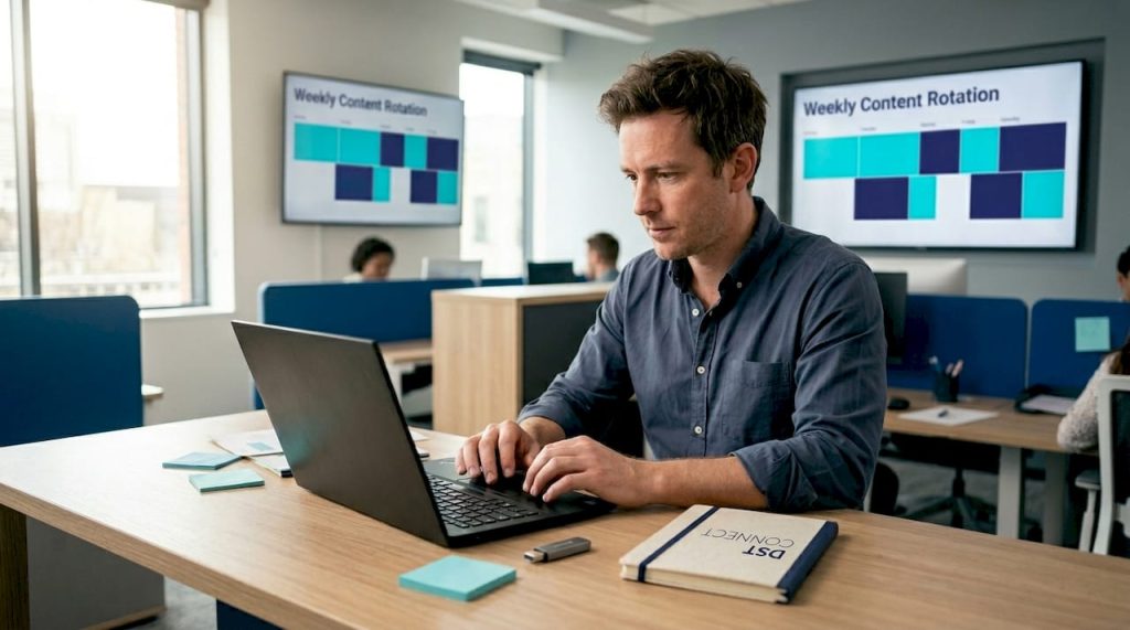 IT manager configuring digital signage display
